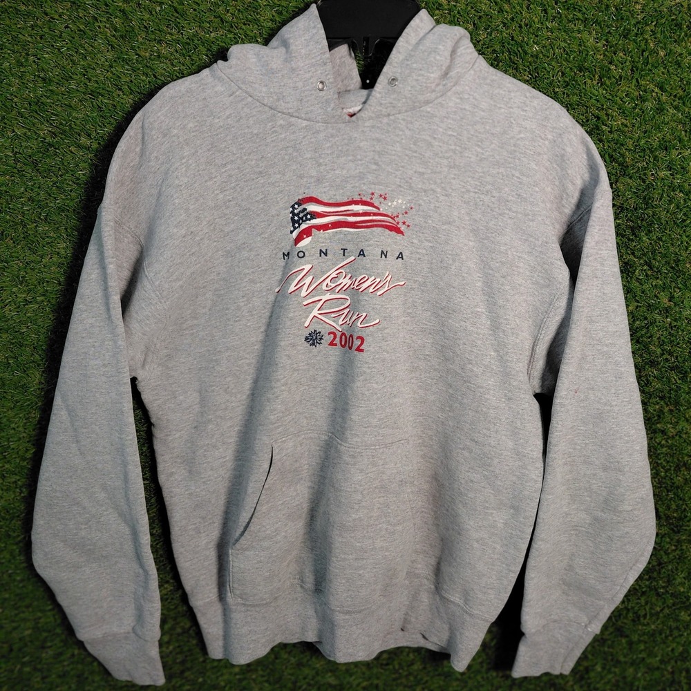 Montana Womens Run 2002 Fruit of‎ the Loom Gray Pullover Hoodie Sweatshirt
